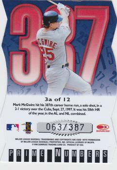 1998 Donruss Elite - Prime Numbers Die Cuts #3a Mark McGwire Back