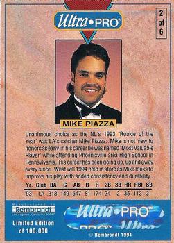 1994 Rembrandt Ultra-Pro Mike Piazza #2 Mike Piazza Back