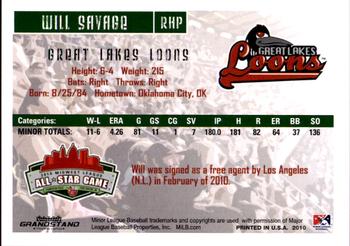 2010 Grandstand Midwest League All-Star Game Eastern Division #NNO Will Savage Back