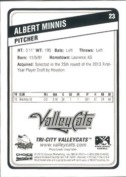 2013 Choice Tri-City ValleyCats #23 Albert Minnis Back