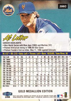 1998 Ultra - Gold Medallion #398G Al Leiter Back