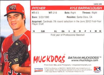 2012 Choice Batavia Muckdogs #6 Kyle Barraclough Back