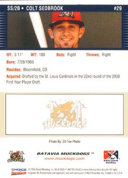 2008 Choice Batavia Muckdogs #29 Colt Sedbrook Back