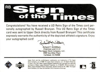 1998 Upper Deck Retro - Sign of the Times #RB Russell Branyan Back