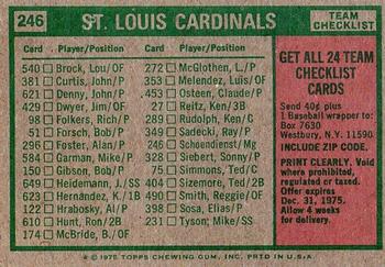 1975 Topps - Team Checklists Gray Back #246 St. Louis Cardinals / Red Schoendienst Back