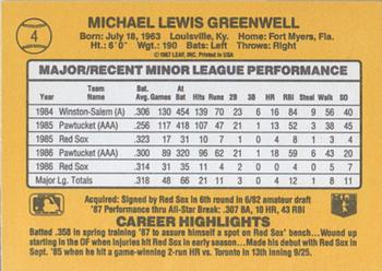 1987 Donruss The Rookies #4 Mike Greenwell Back