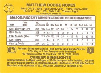 1987 Donruss The Rookies #12 Matt Nokes Back