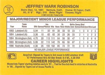 1987 Donruss The Rookies #13 Jeff Robinson Back