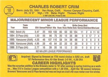 1987 Donruss The Rookies #18 Chuck Crim Back