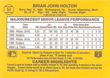 1987 Donruss The Rookies #54 Brian Holton Back