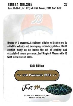 2002 Just Prospects - Autographs Gold #27 Bubba Nelson Back