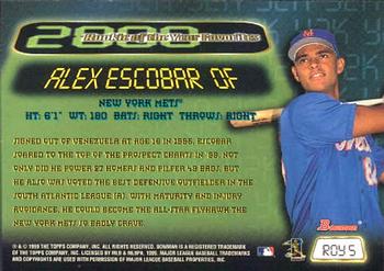 1999 Bowman - 2000 Rookie of the Year Favorites #ROY5 Alex Escobar  Back