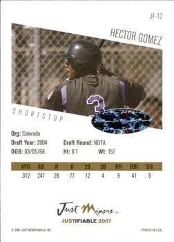 2007 Justifiable - Autographs #JF-12 Hector Gomez Back