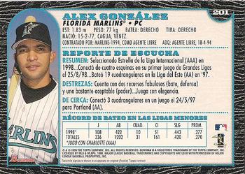 1999 Bowman - International #201 Alex Gonzalez Back