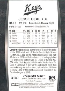 2014 Choice Frederick Keys #02 Jesse Beal Back
