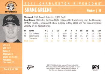 2011 MultiAd Charleston RiverDogs #9 Shane Greene Back