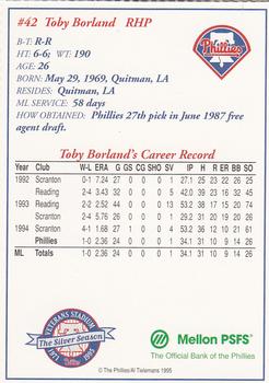 1995 Mellon Bank Philadelphia Phillies #NNO Toby Borland Back