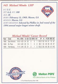 1995 Mellon Bank Philadelphia Phillies #NNO Michael Mimbs Back