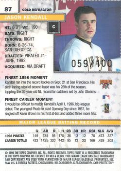 1999 Finest - Gold Refractors #87 Jason Kendall  Back