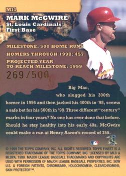1999 Finest - Milestones #M11 Mark McGwire Back