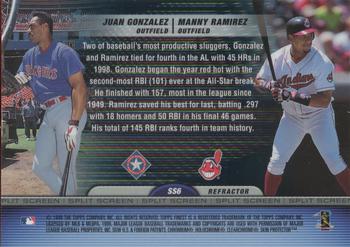 1999 Finest - Split Screen Refractor Left #SS6 Manny Ramirez / Juan Gonzalez  Back