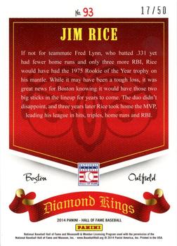 2015 Panini Cooperstown - 2014 HOF Diamond Kings Recollection Collection #93 Jim Rice Back