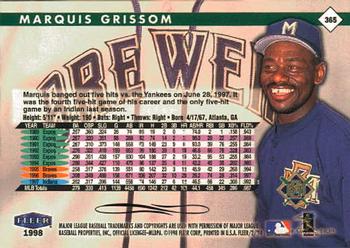 1998 Fleer Tradition #365 Marquis Grissom Back