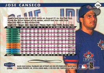 1998 Fleer Tradition #376 Jose Canseco Back