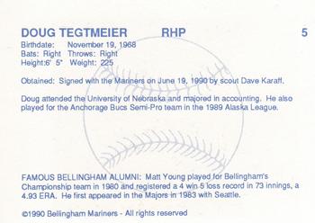 1990 Bellingham Mariners #5 Doug Tegtmeier Back