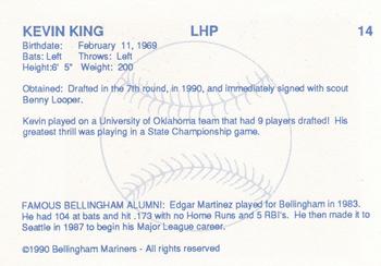 1990 Bellingham Mariners #14 Kevin King Back