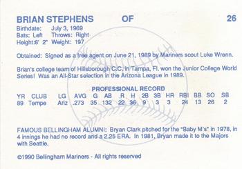 1990 Bellingham Mariners #26 Brian Stephens Back