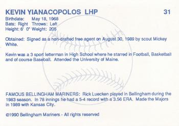 1990 Bellingham Mariners #31 Kevin Yianacopolus Back