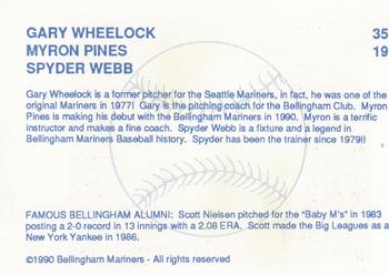 1990 Bellingham Mariners #35 Gary Wheelock / Myron Pines / Spyder Webb Back