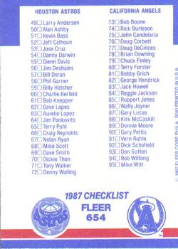 1987 Fleer #654 Checklist: Mets / Red Sox / Astros / Angels Back