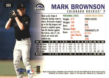 1999 Fleer Tradition - Millennium #353 Mark Brownson Back