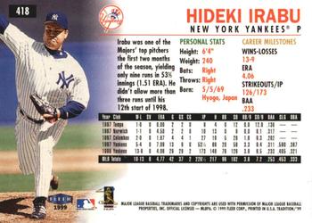 1999 Fleer Tradition - Millennium #418 Hideki Irabu  Back