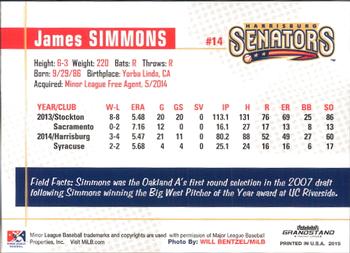 2015 Grandstand Harrisburg Senators #NNO James Simmons Back