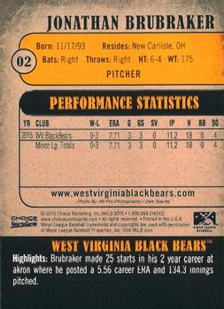2015 Choice West Virginia Black Bears #02 Jonathan Brubaker Back