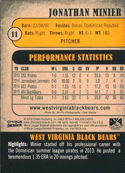 2015 Choice West Virginia Black Bears #11 Jonathan Minier Back