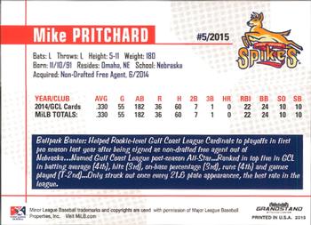 2015 Grandstand State College Spikes #NNO Mike Pritchard Back