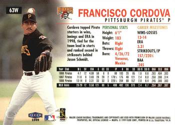 1999 Fleer Tradition - Warning Track Collection #63W Francisco Cordova Back