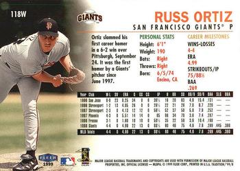 1999 Fleer Tradition - Warning Track Collection #118W Russ Ortiz Back