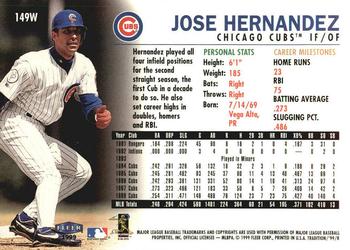 1999 Fleer Tradition - Warning Track Collection #149W Jose Hernandez Back
