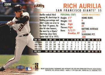 1999 Fleer Tradition - Warning Track Collection #330W Rich Aurilia Back