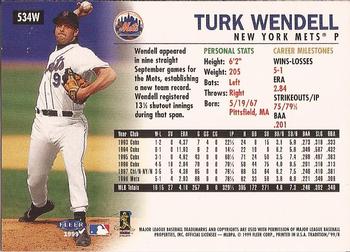 1999 Fleer Tradition - Warning Track Collection #534W Turk Wendell Back