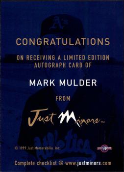 1999 Just - Autographs #NNO Mark Mulder Back