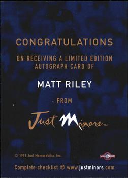 1999 Just - Autographs #NNO Matt Riley Back