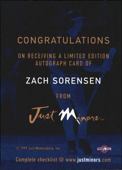 1999 Just - Autographs #NNO Zach Sorensen Back