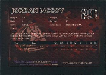 2015 Lake Erie Crushers #NNO Jordan McCoy Back