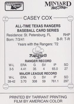 1993 Keebler Texas Rangers #7 Casey Cox Back